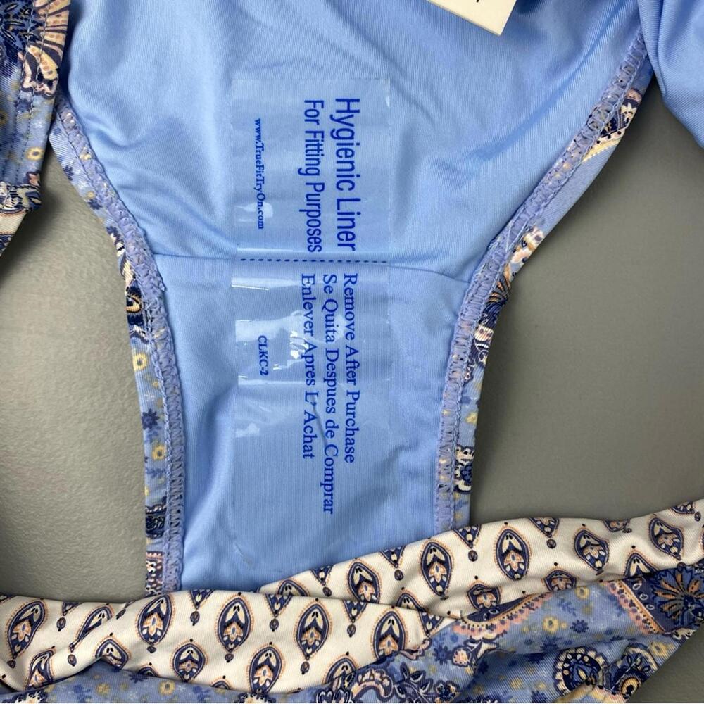 Lucky Brand Swim Blue Paisley Boho Hipster Bikini Bottom Wms sz L NWT - Picture 8 of 8
